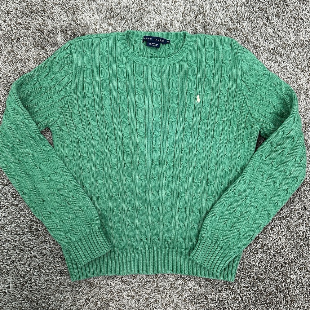 Polo by Ralph Lauren Green Cable-Knit Crewneck Sweater